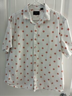 Black Brown Casual Button-Down Shirt in White with Grapefruit Print